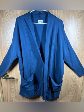 Pact Women’s Size M/L 100% Organic Cotton Midnight Blue Open Airplane Cardigan